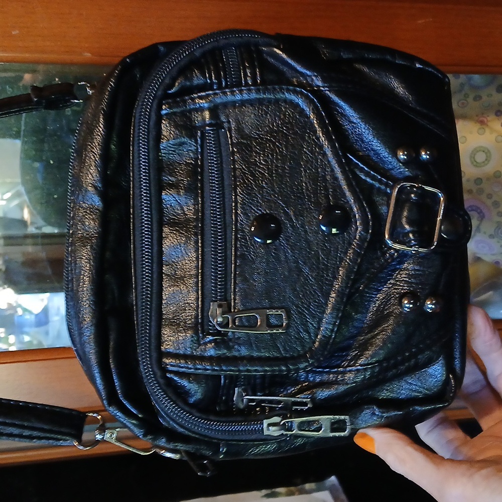 Black Leather Feel Womans Or Mans Bag